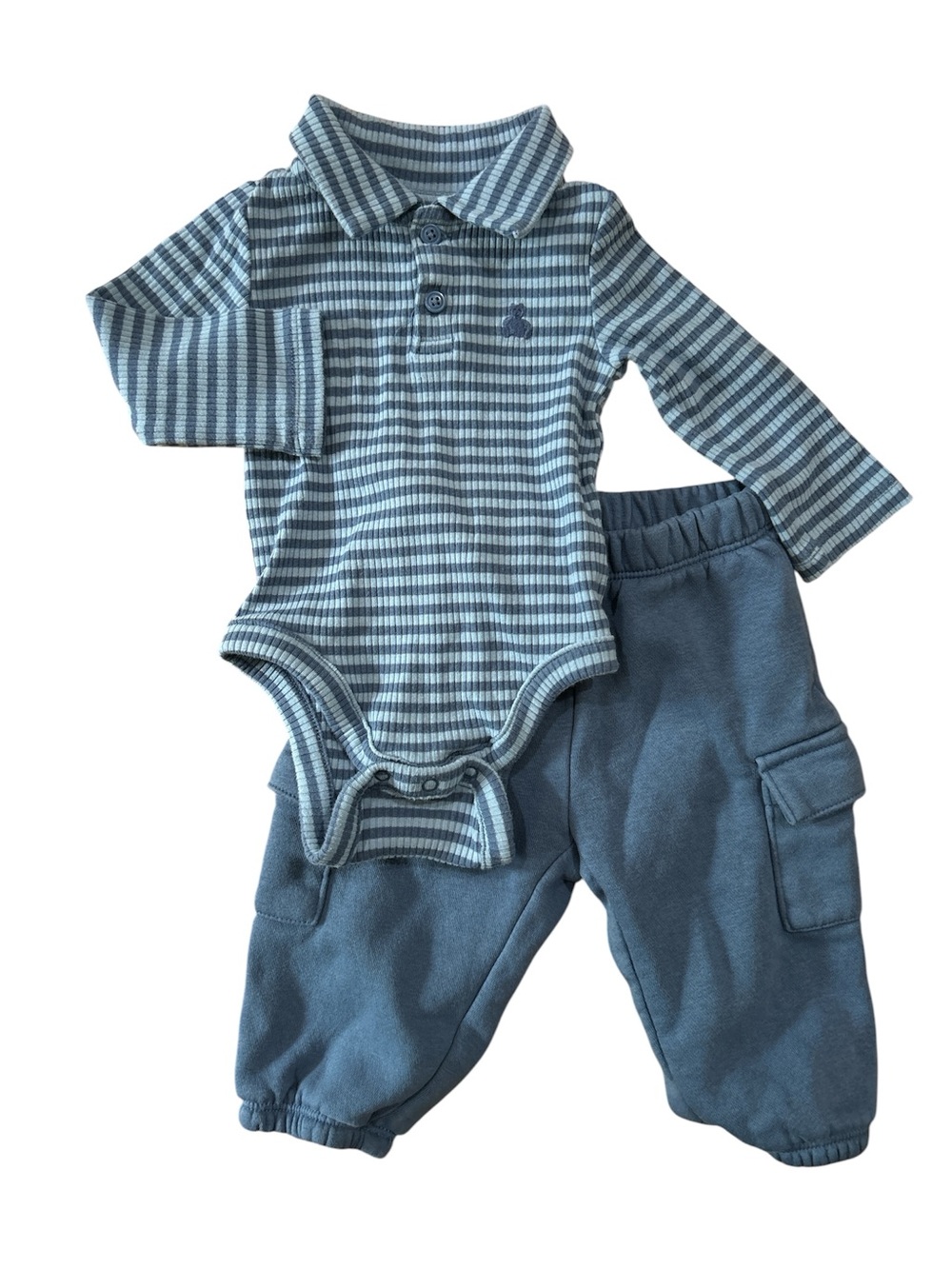GAP Blue Striped Polo Bodysuit and Blue Cargo Pants Set